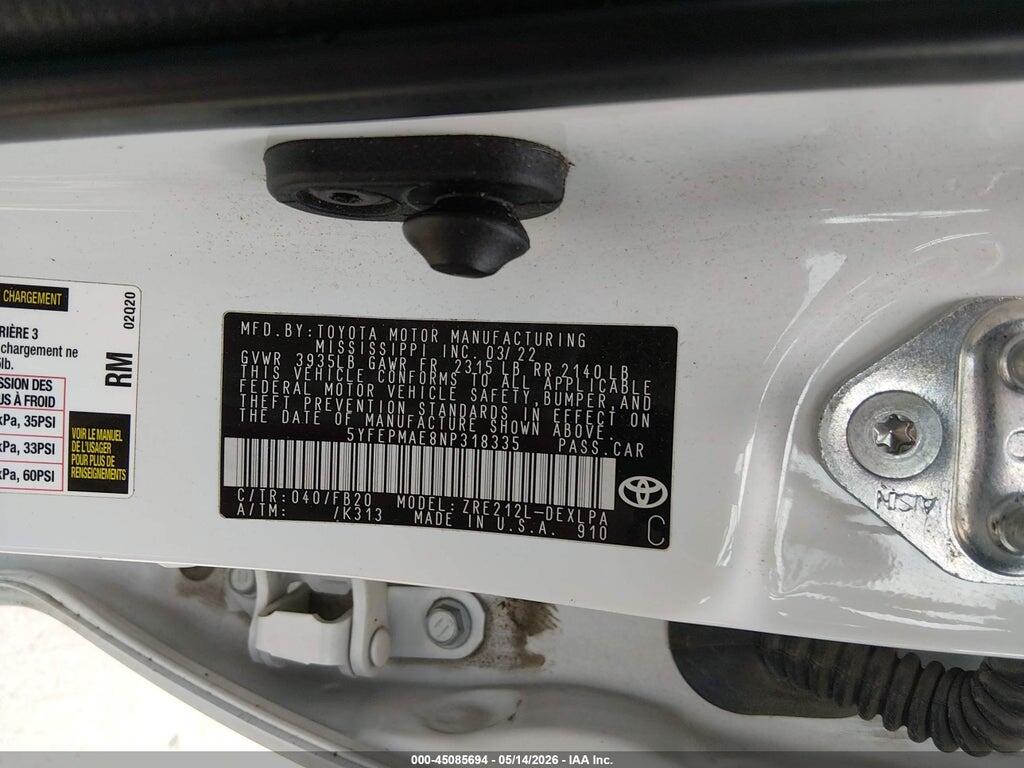 5YFEPMAE8NP318335 2022 TOYOTA COROLLA photo no. 9