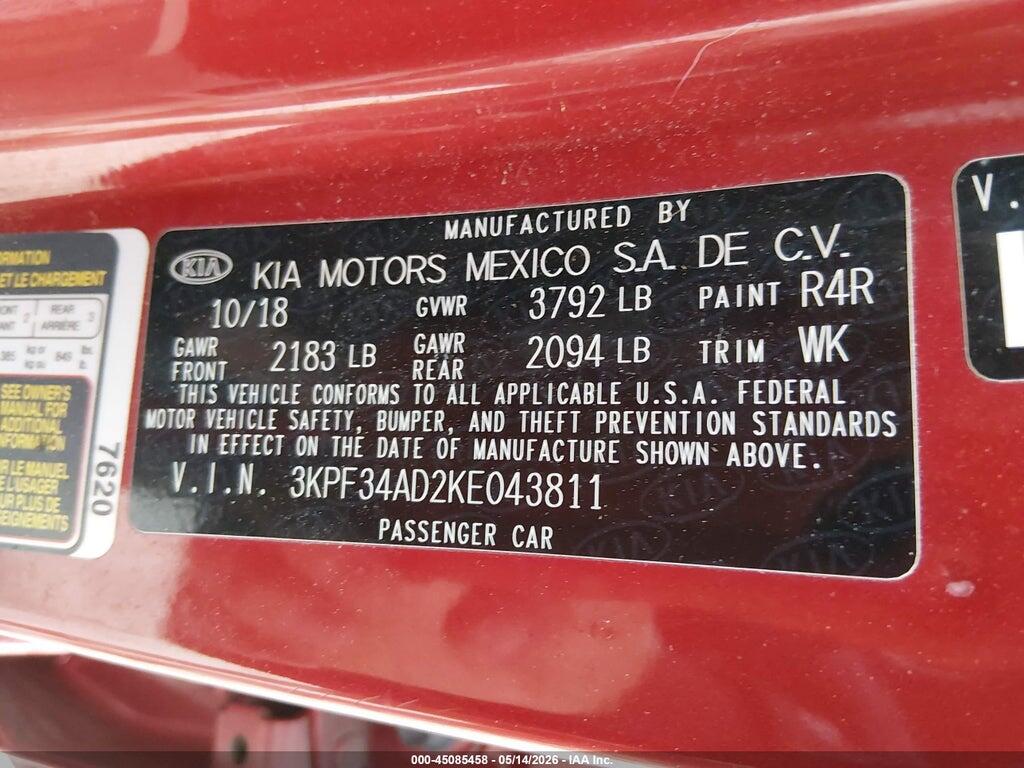 3KPF34AD2KE043811 2019 KIA FORTE photo no. 9