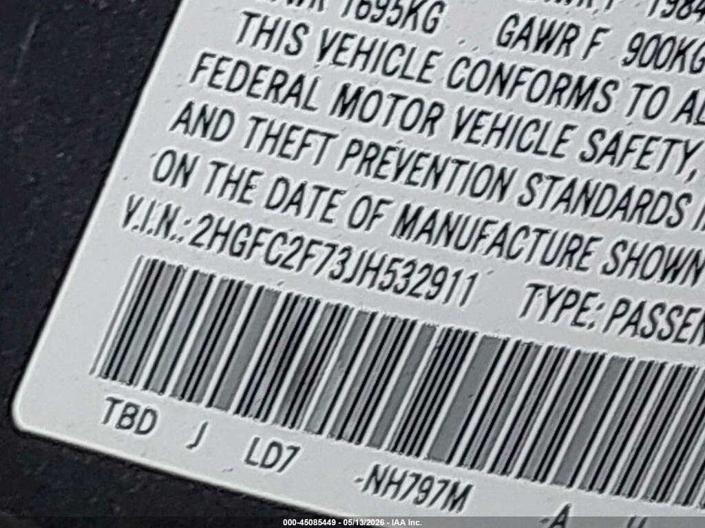 2HGFC2F73JH532911 2018 HONDA CIVIC photo no. 9