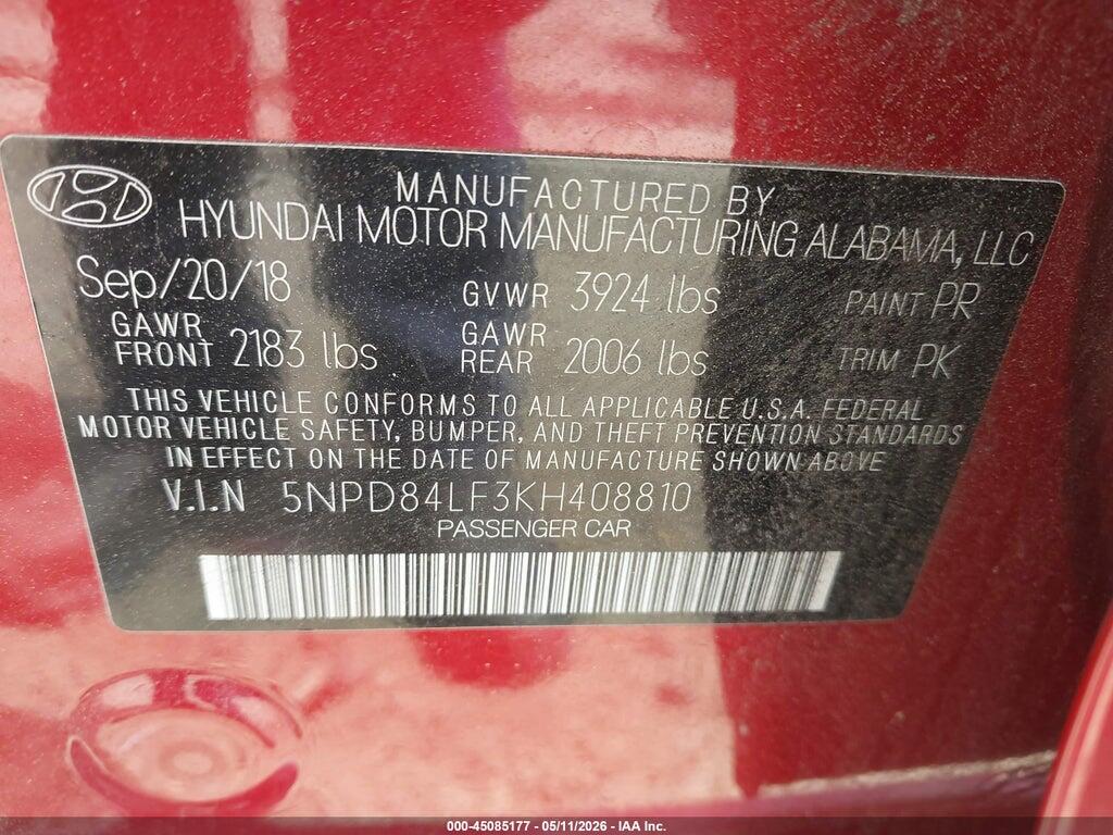 5NPD84LF3KH408810 2019 HYUNDAI ELANTRA photo no. 9