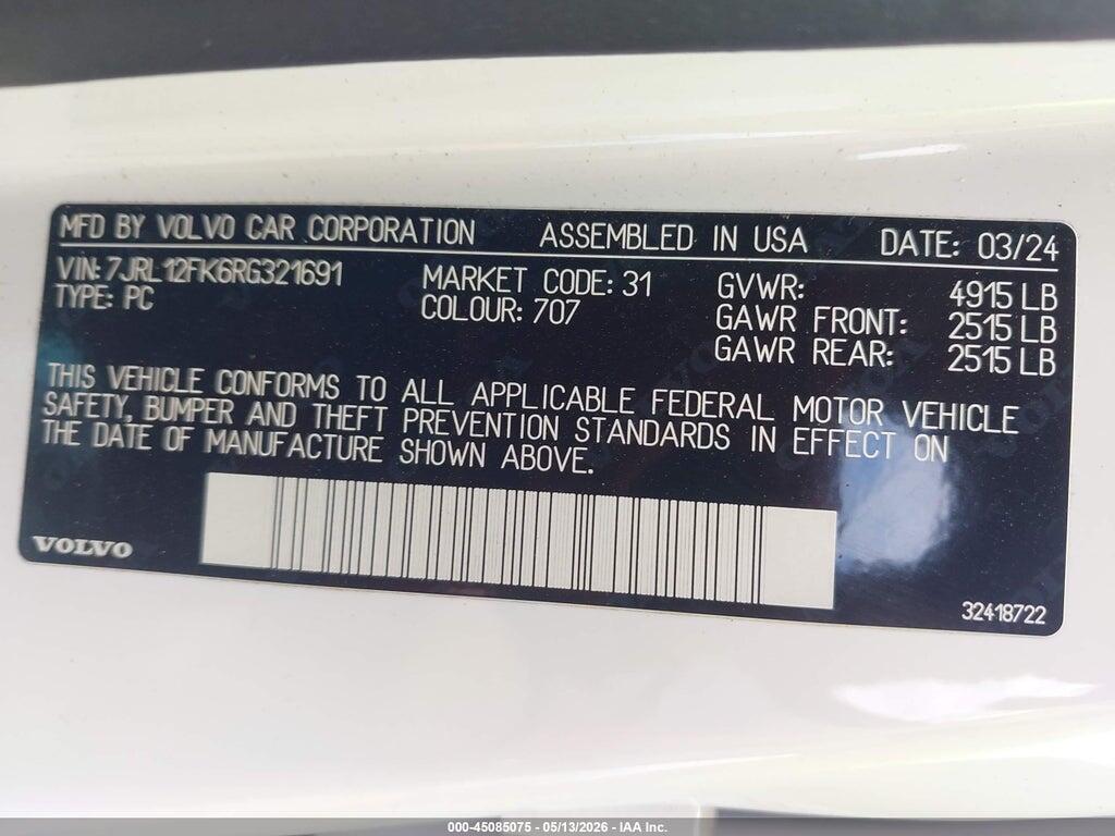 7JRL12FK6RG321691 2024 VOLVO S60 photo no. 9
