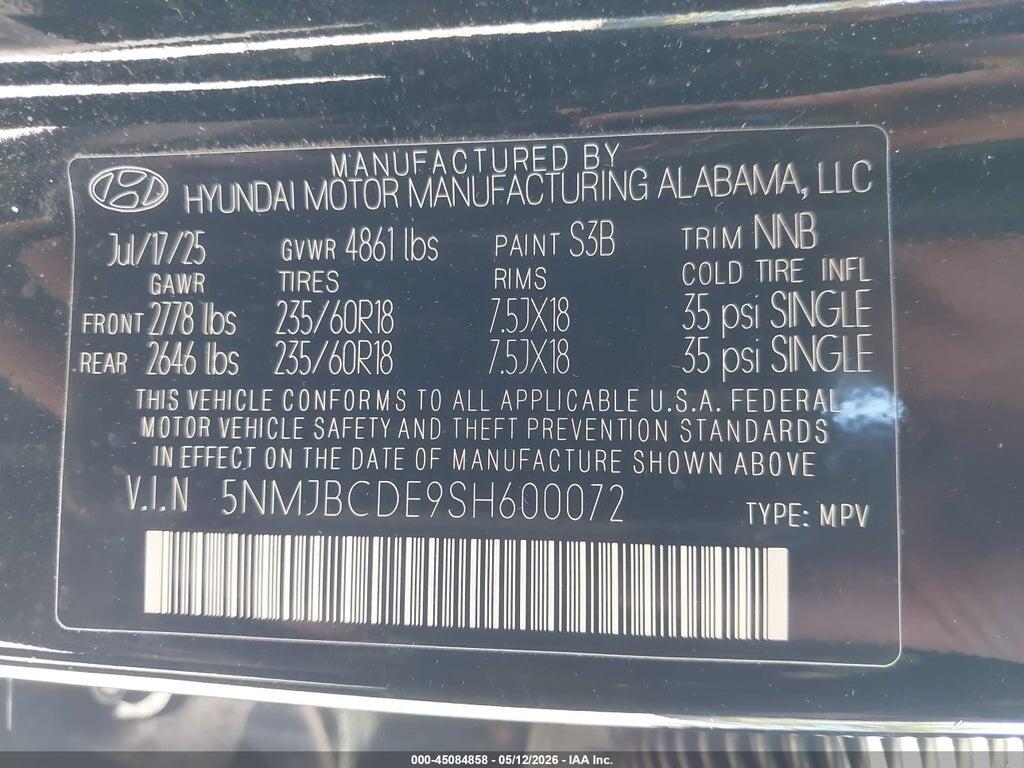 5NMJBCDE9SH600072 2025 HYUNDAI TUCSON photo no. 9