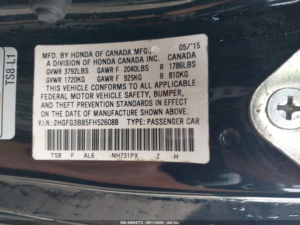 2HGFG3B85FH526088 2015 HONDA CIVIC photo no. 9