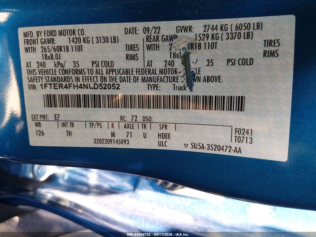 1FTER4FH4NLD52052 2022 FORD RANGER photo no. 9