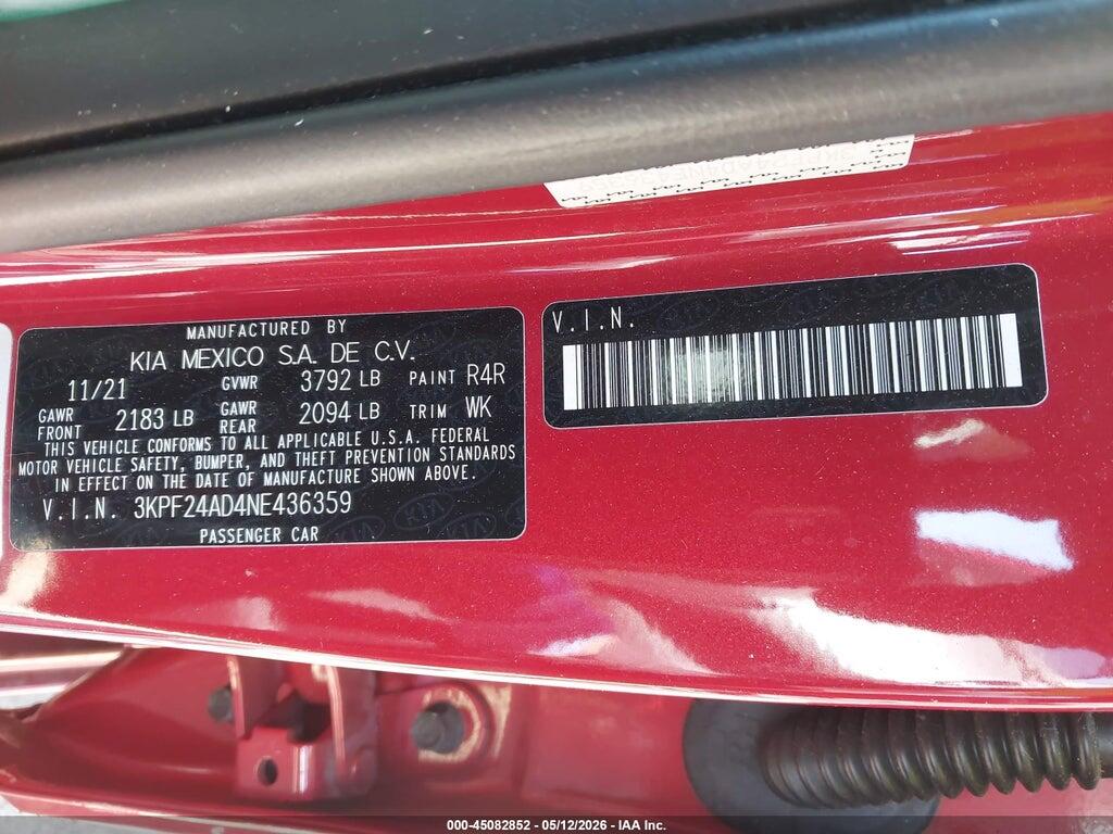 3KPF24AD4NE436359 2022 KIA FORTE photo no. 9