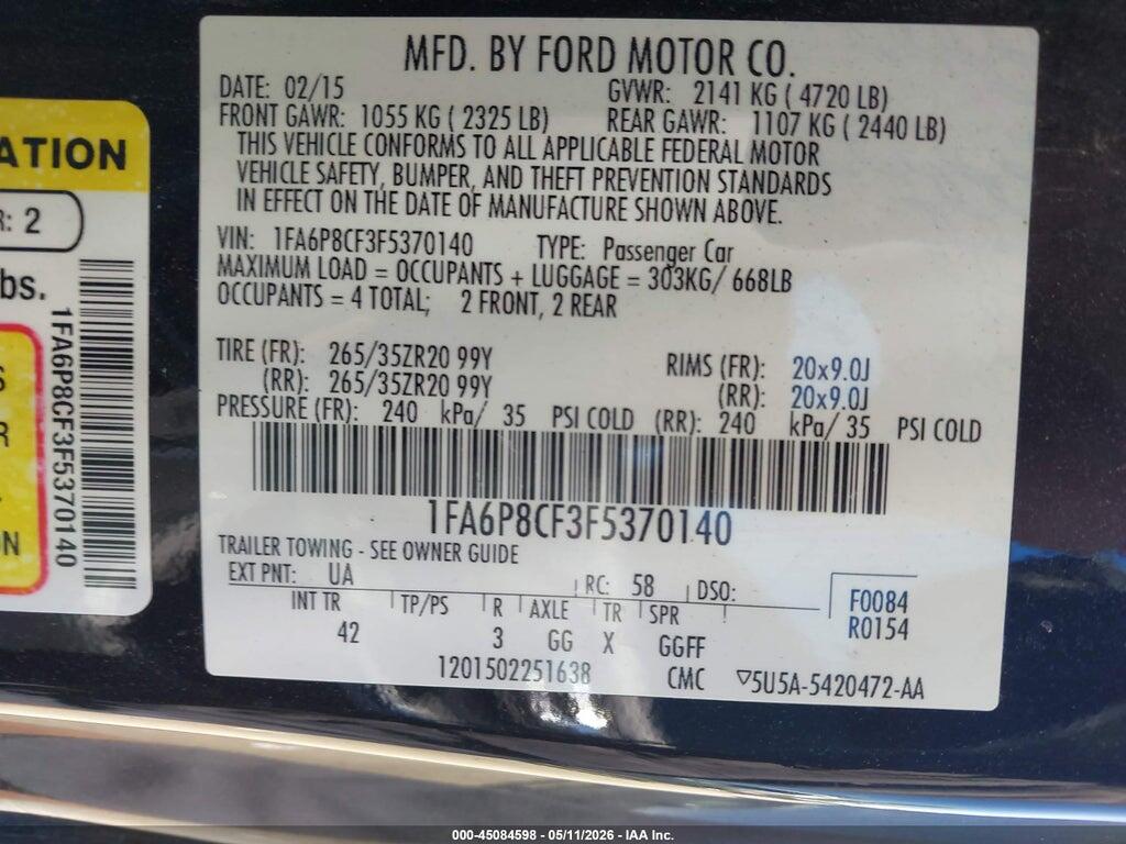 1FA6P8CF3F5370140 2015 FORD MUSTANG photo no. 9