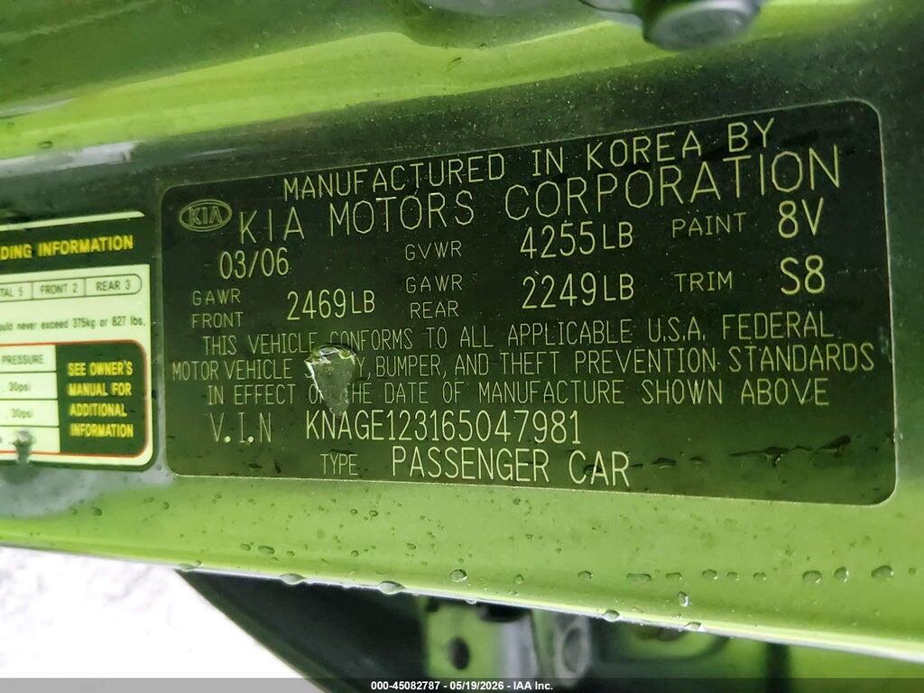 KNAGE123165047981 2006 KIA OPTIMA photo no. 9