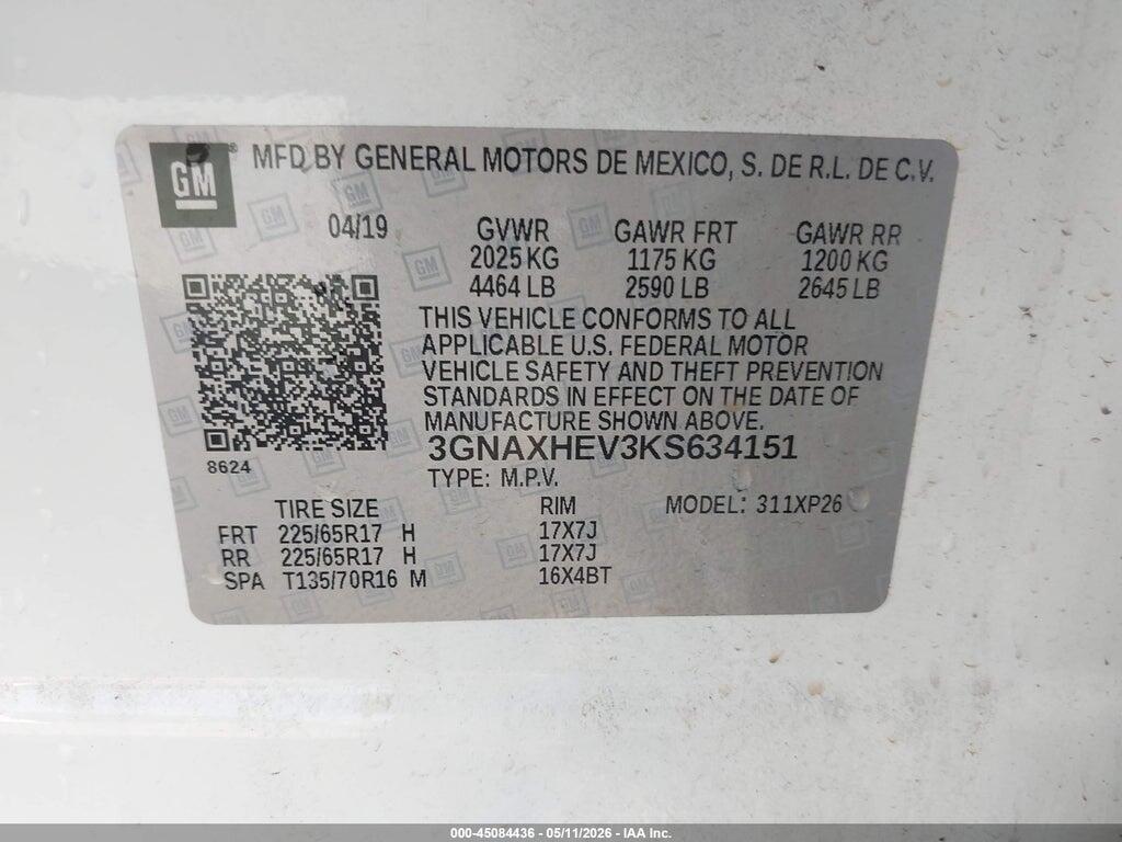 3GNAXHEV3KS634151 2019 CHEVROLET EQUINOX photo no. 9