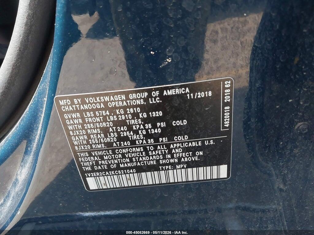 1V2ER2CA2KC521040 2019 VOLKSWAGEN ATLAS photo no. 9