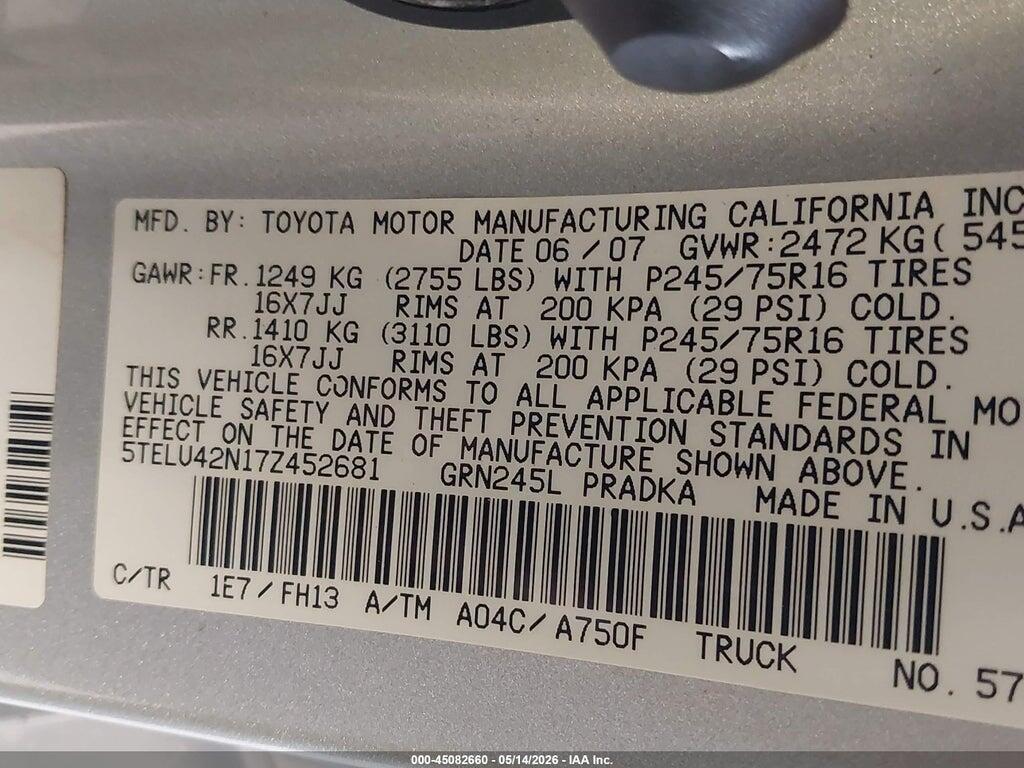 5TELU42N17Z452681 2007 TOYOTA TACOMA photo no. 9