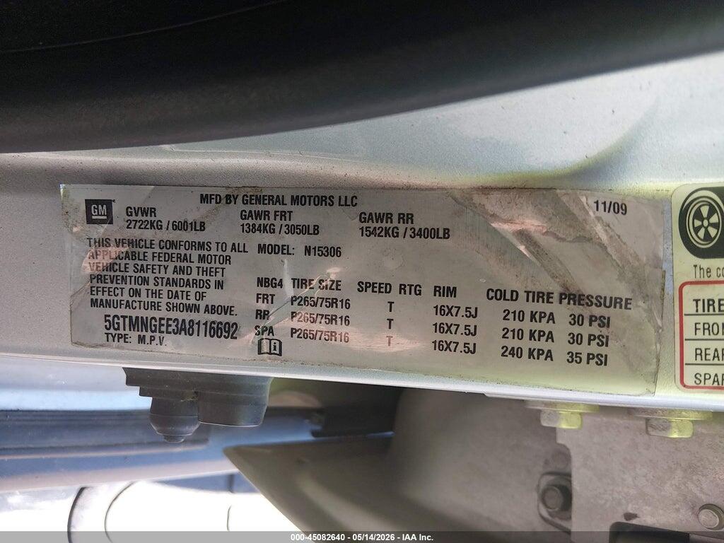 5GTMNGEE3A8116692 2010 HUMMER H3 SUV photo no. 9