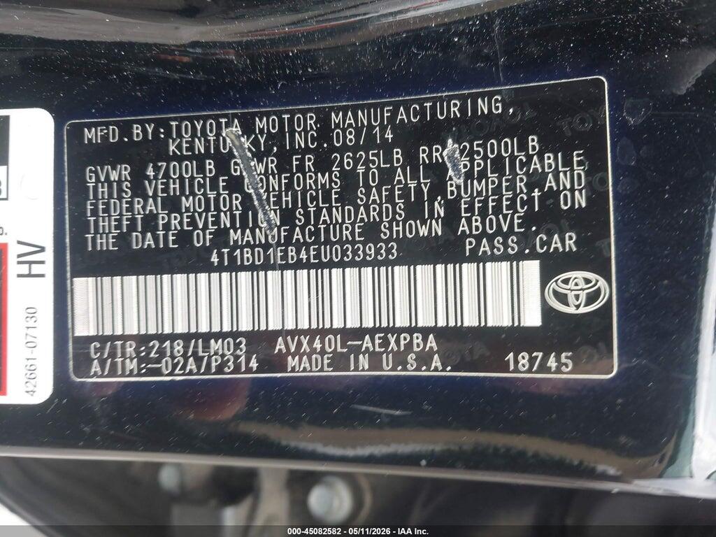 4T1BD1EB4EU033933 2014 TOYOTA AVALON HYBRID photo no. 9