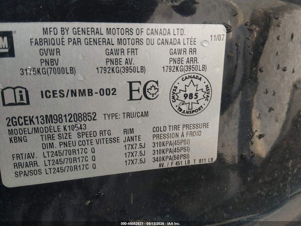 2GCEK13M981208852 2008 CHEVROLET SILVERADO 1500 photo no. 9