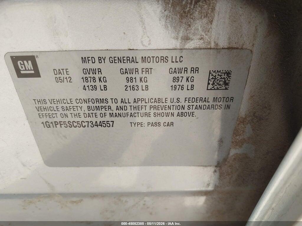 1G1PF5SC5C7344557 2012 CHEVROLET CRUZE photo no. 9