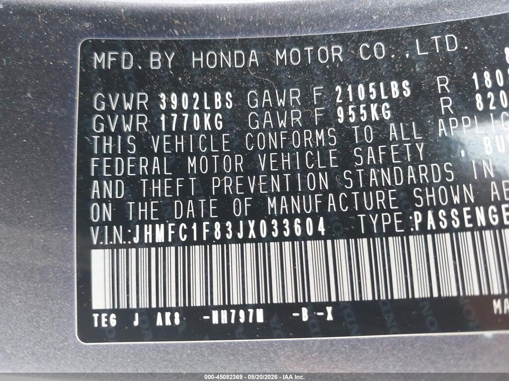 JHMFC1F83JX033604 2018 HONDA CIVIC photo no. 9