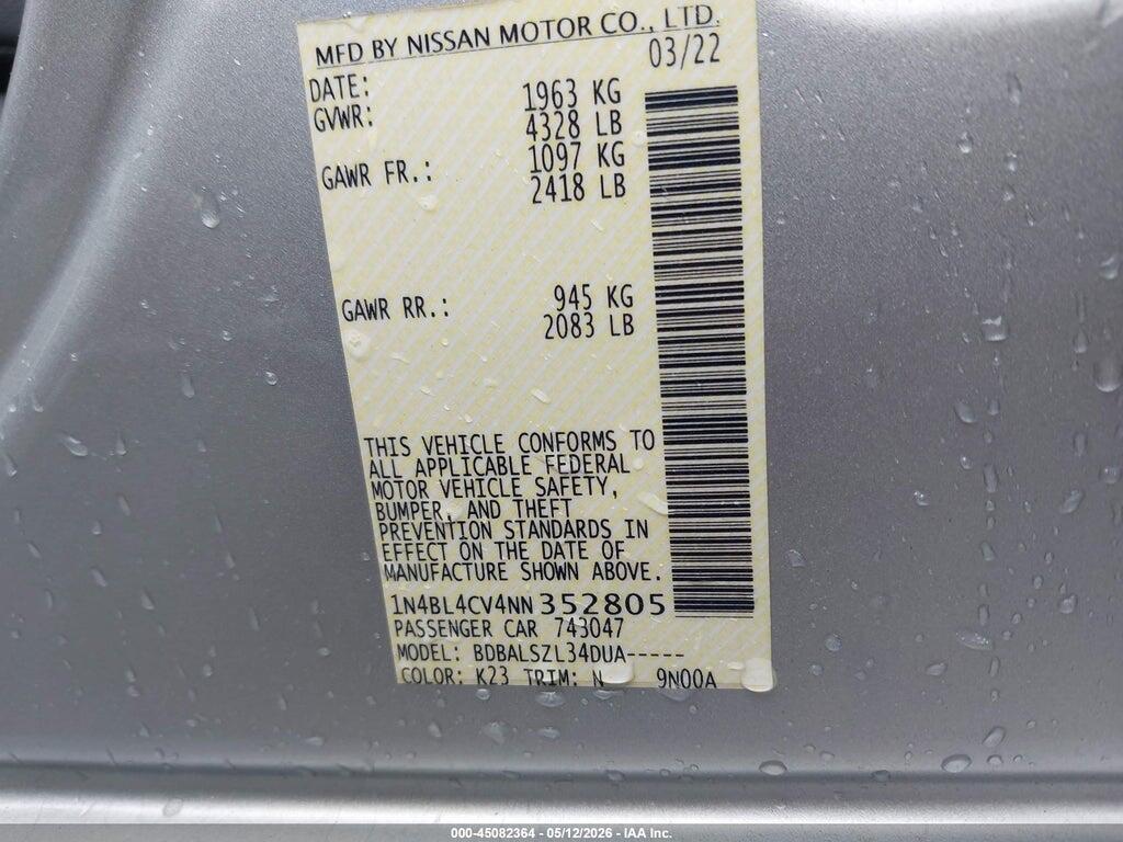 1N4BL4CV4NN352805 2022 NISSAN ALTIMA photo no. 9