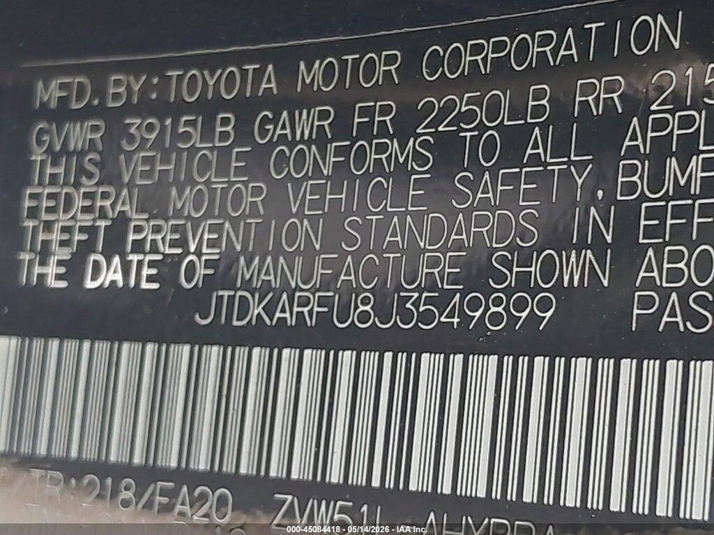 JTDKARFU8J3549899 2018 TOYOTA PRIUS photo no. 9