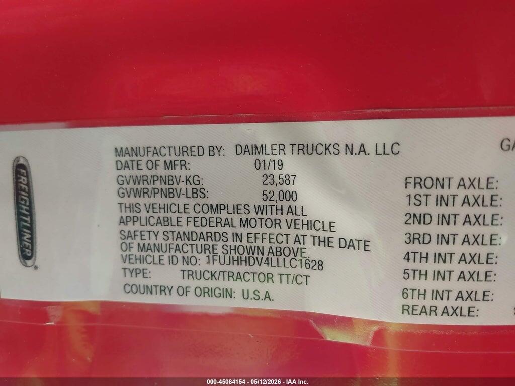 1FUJHHDV4LLLC1628 2020 FREIGHTLINER NEW CASCADIA 126 photo no. 9