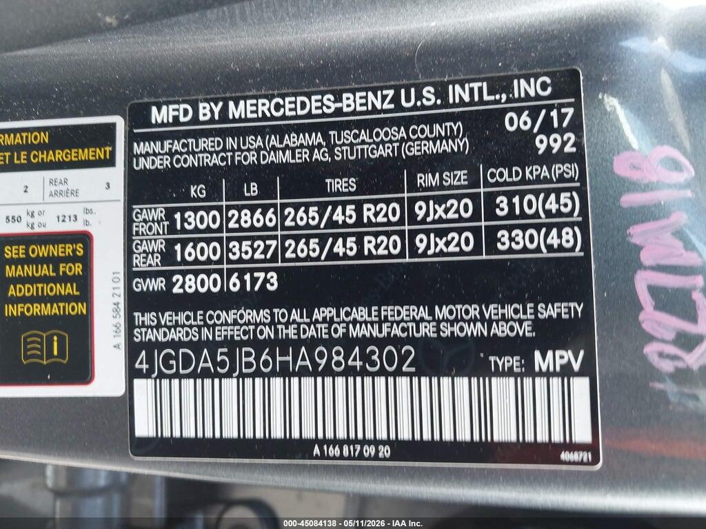 4JGDA5JB6HA984302 2017 MERCEDES-BENZ GLE 350 photo no. 9