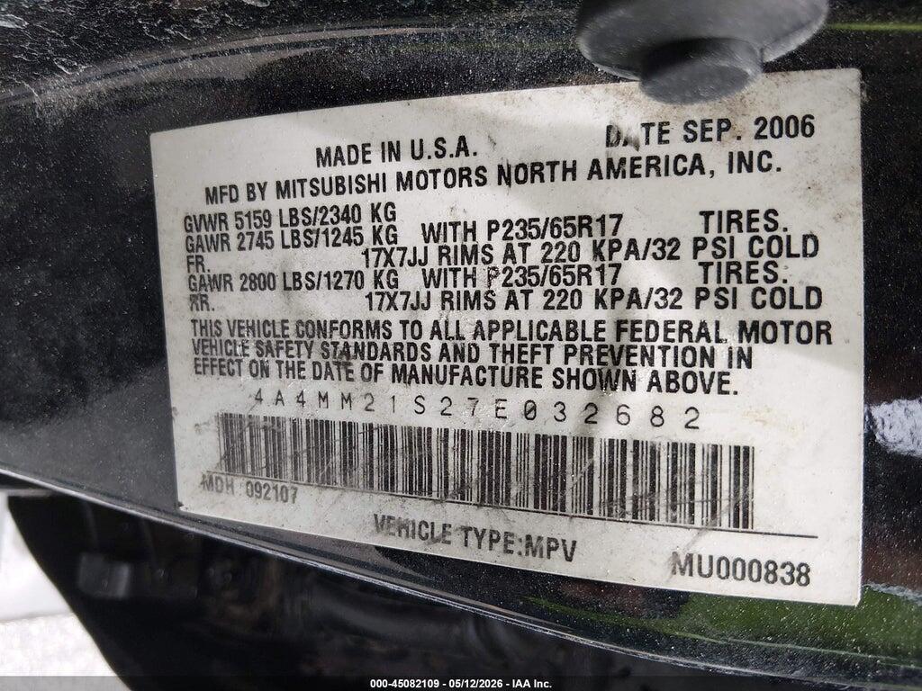 4A4MM21S27E032682 2007 MITSUBISHI ENDEAVOR photo no. 9