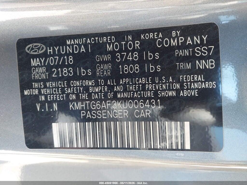 KMHTG6AF3KU006431 2019 HYUNDAI VELOSTER photo no. 9
