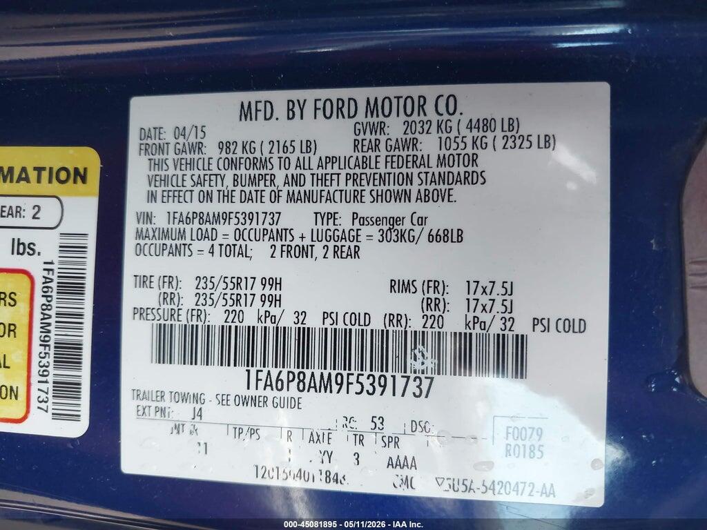 1FA6P8AM9F5391737 2015 FORD MUSTANG photo no. 9