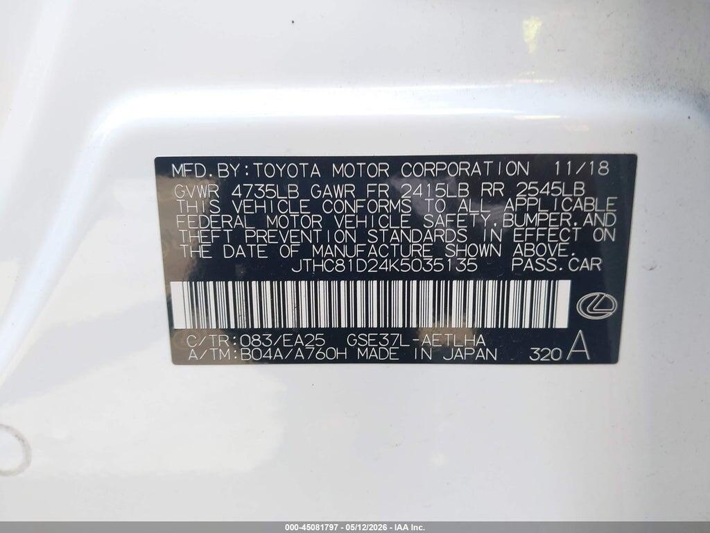 JTHC81D24K5035135 2019 LEXUS IS 300 photo no. 9