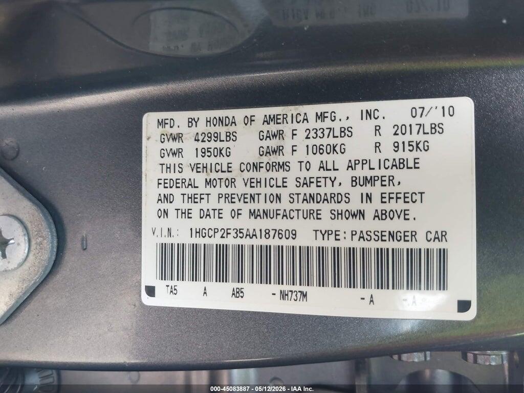 1HGCP2F35AA187609 2010 HONDA ACCORD photo no. 9