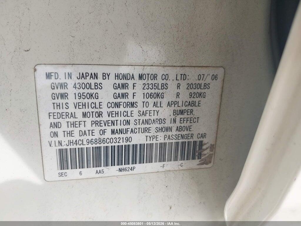 JH4CL96886C032190 2006 ACURA TSX photo no. 9