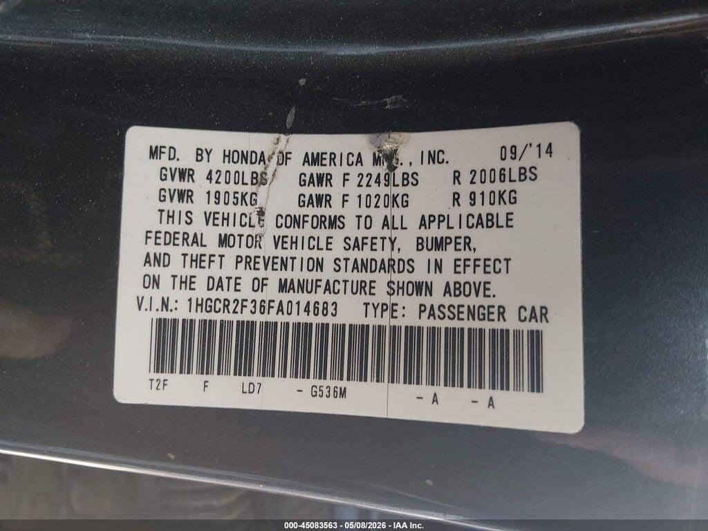 1HGCR2F36FA014683 2015 HONDA ACCORD photo no. 9