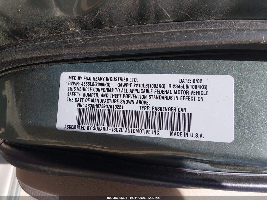 4S3BH675937613221 2003 SUBARU OUTBACK photo no. 9