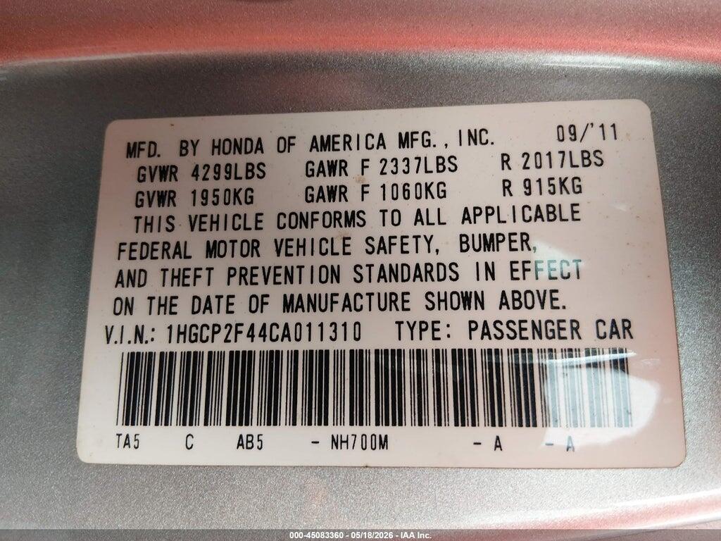 1HGCP2F44CA011310 2012 HONDA ACCORD photo no. 9