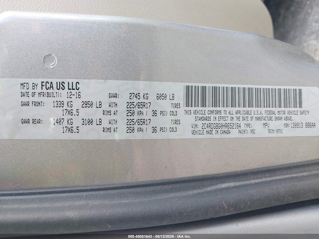 2C4RDGBG0HR652164 2017 DODGE GRAND CARAVAN photo no. 9