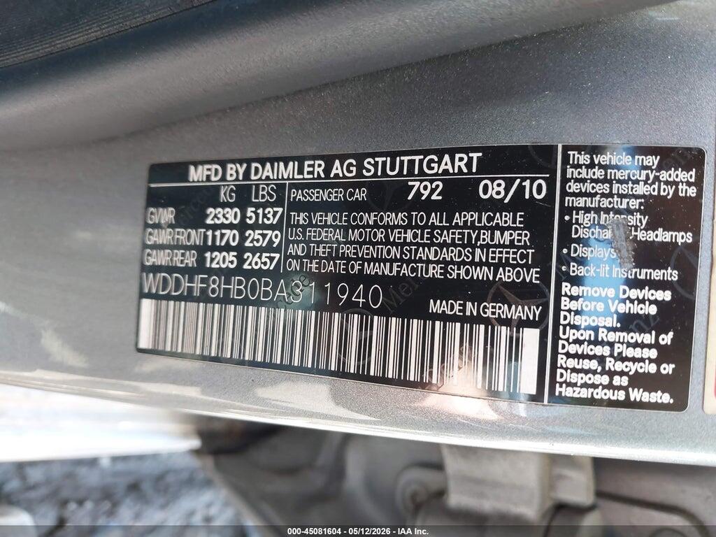 WDDHF8HB0BA311940 2011 MERCEDES-BENZ E 350 photo no. 9