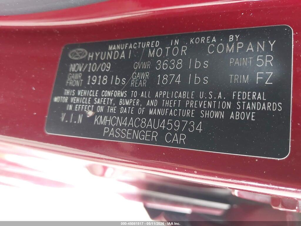 KMHCN4AC8AU459734 2010 HYUNDAI ACCENT photo no. 9