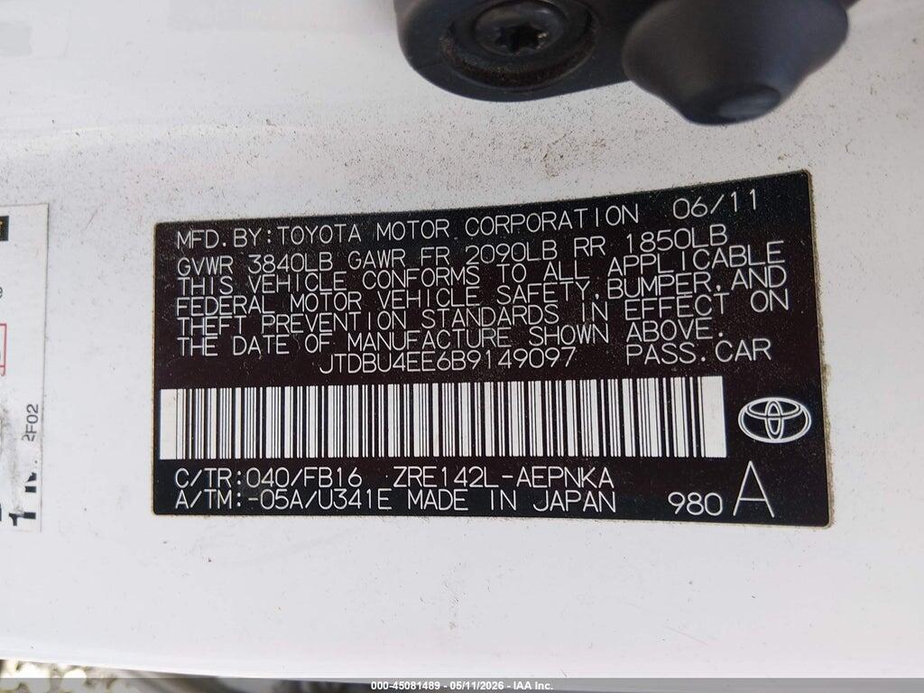 JTDBU4EE6B9149097 2011 TOYOTA COROLLA photo no. 9