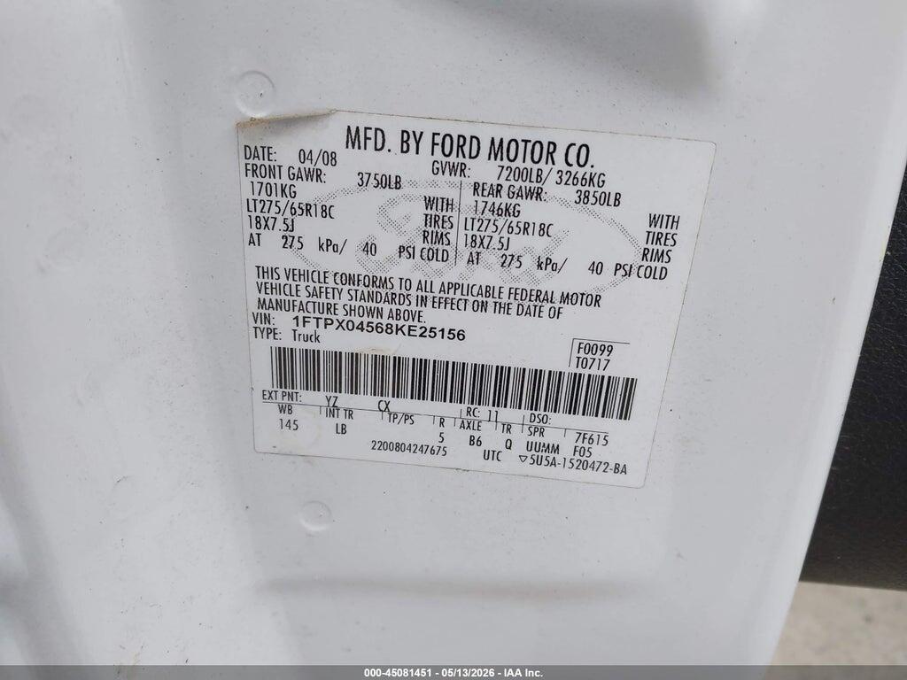 1FTPX04568KE25156 2008 FORD F-150 photo no. 9