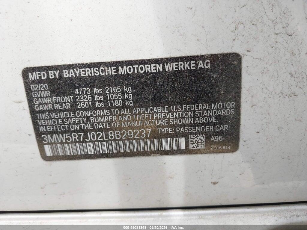 3MW5R7J02L8B29237 2020 BMW 330I photo no. 9