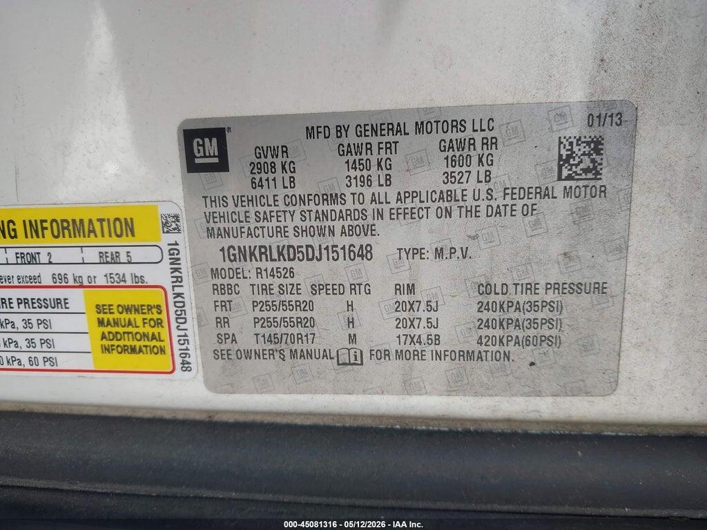 1GNKRLKD5DJ151648 2013 CHEVROLET TRAVERSE photo no. 9