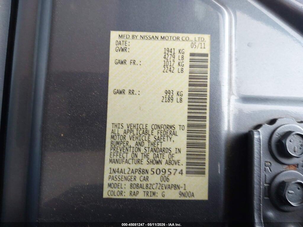 1N4AL2AP8BN509574 2011 NISSAN ALTIMA photo no. 9