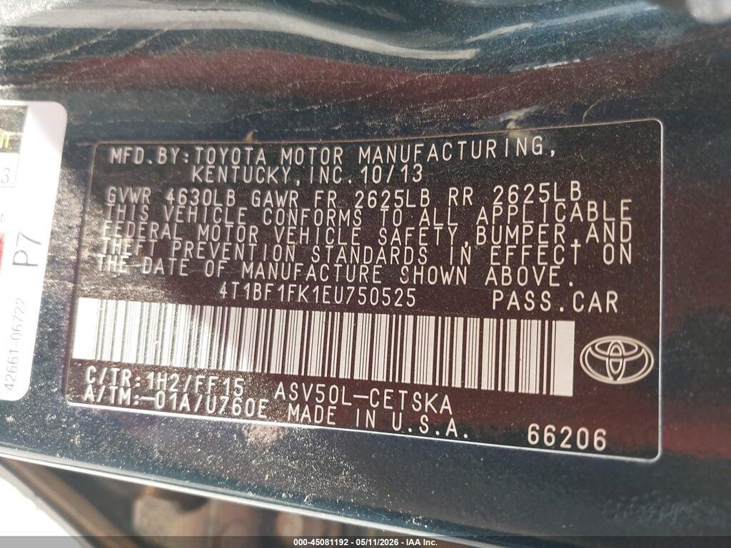 4T1BF1FK1EU750525 2014 TOYOTA CAMRY photo no. 9