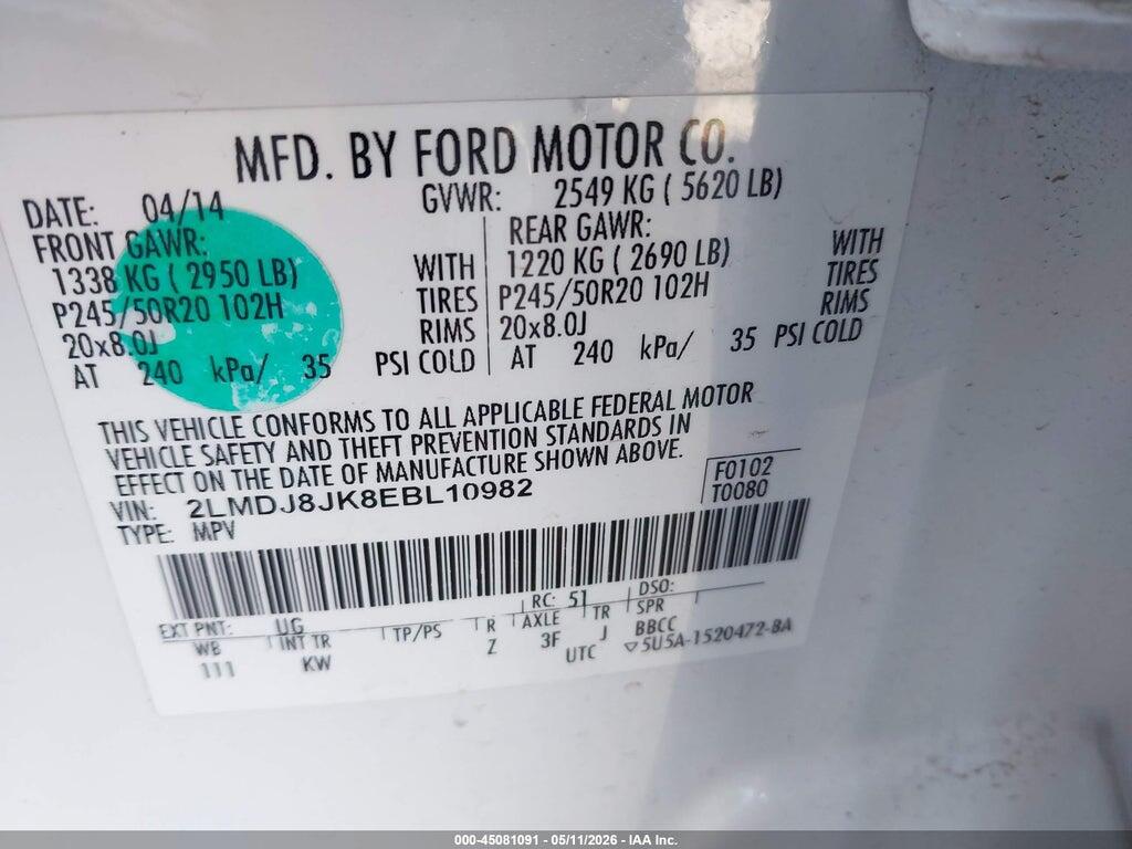2LMDJ8JK8EBL10982 2014 LINCOLN MKX photo no. 9
