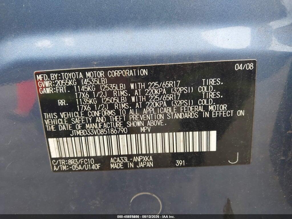 JTMBD33V085186790 2008 TOYOTA RAV4 photo no. 9