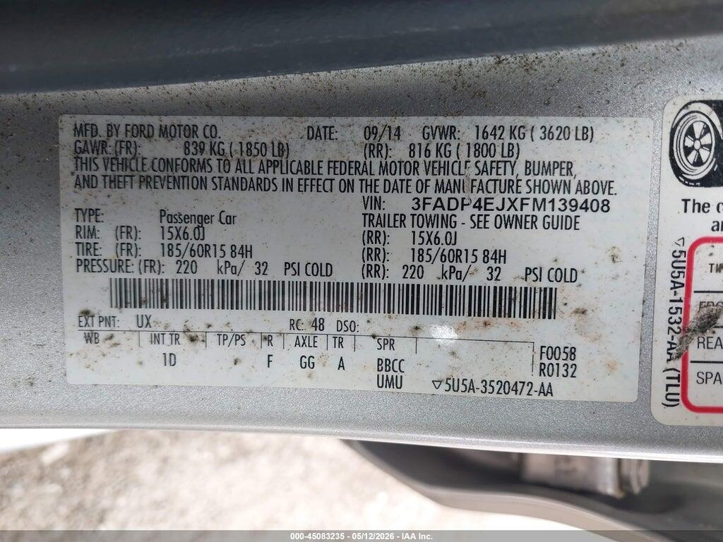 3FADP4EJXFM139408 2015 FORD FIESTA photo no. 9
