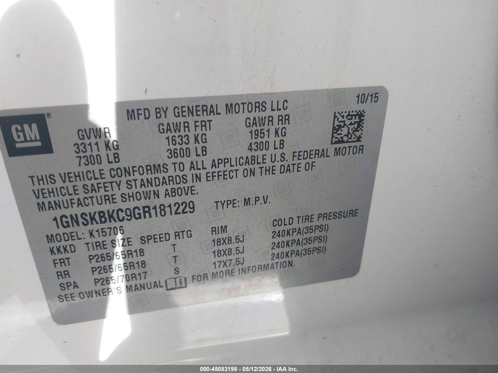 1GNSKBKC9GR181229 2016 CHEVROLET TAHOE photo no. 9