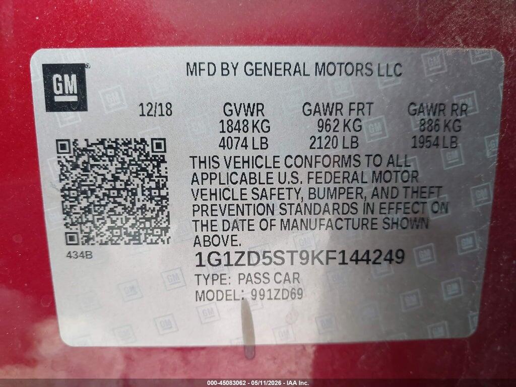 1G1ZD5ST9KF144249 2019 CHEVROLET MALIBU photo no. 9