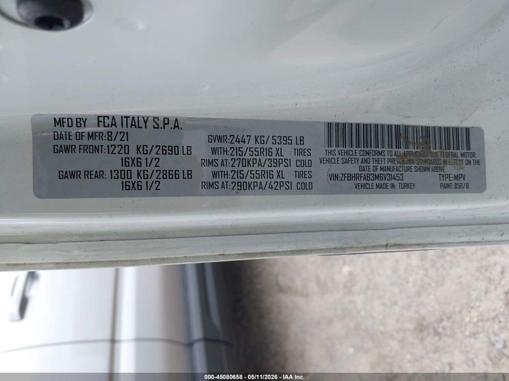ZFBHRFAB3M6V31453 2021 RAM PROMASTER CITY photo no. 9