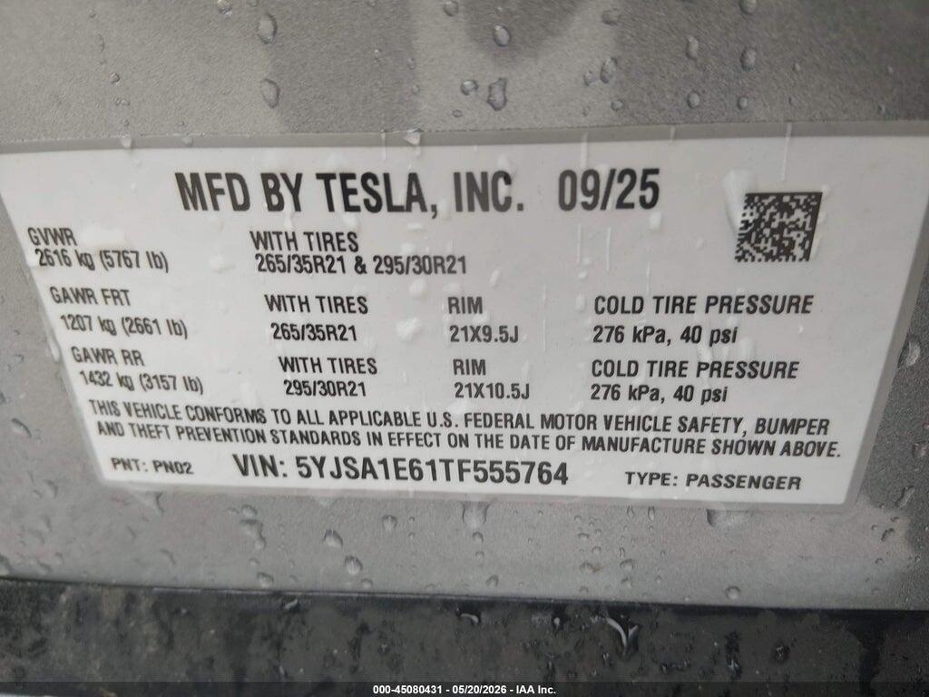 5YJSA1E61TF555764 2026 TESLA MODEL S photo no. 9