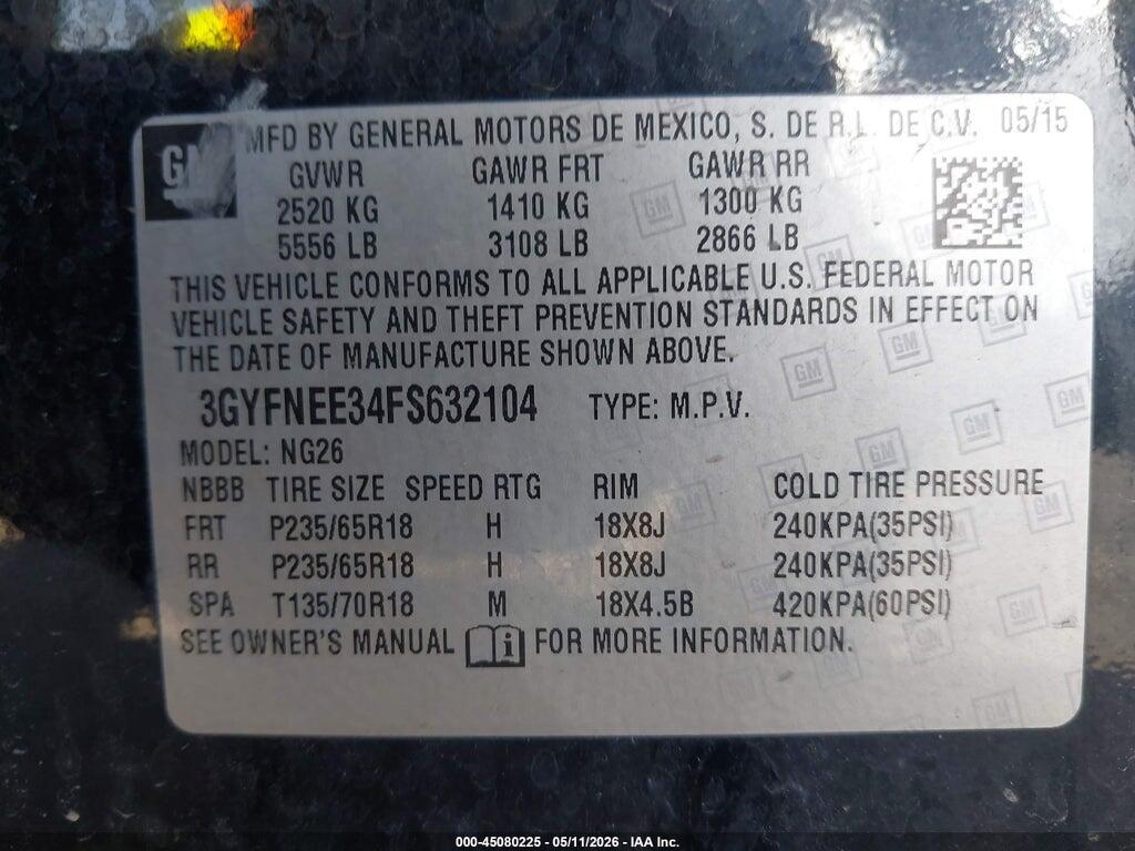 3GYFNEE34FS632104 2015 CADILLAC SRX photo no. 9