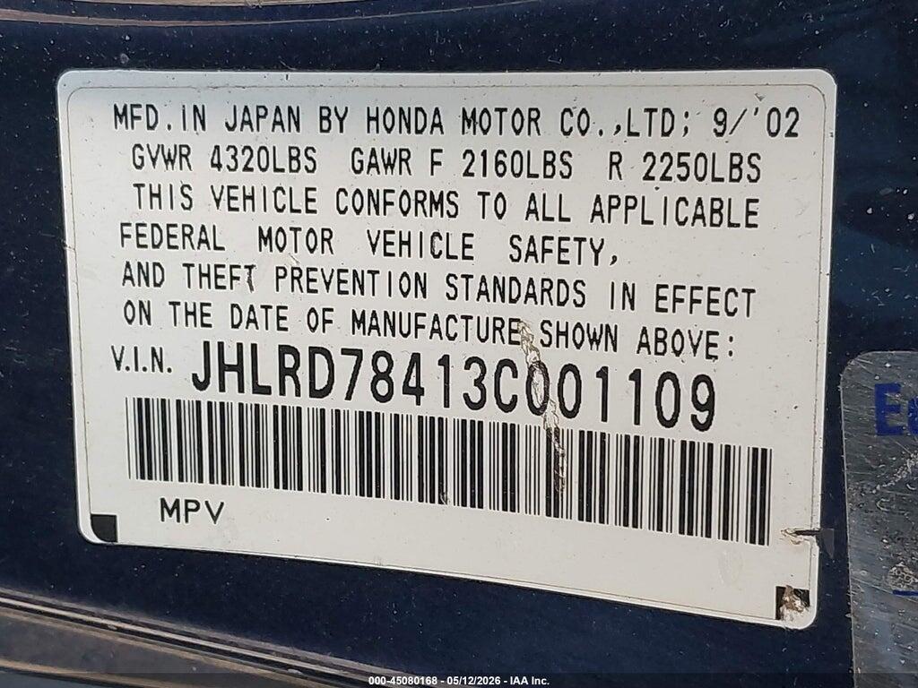 JHLRD78413C001109 2003 HONDA CR-V photo no. 9